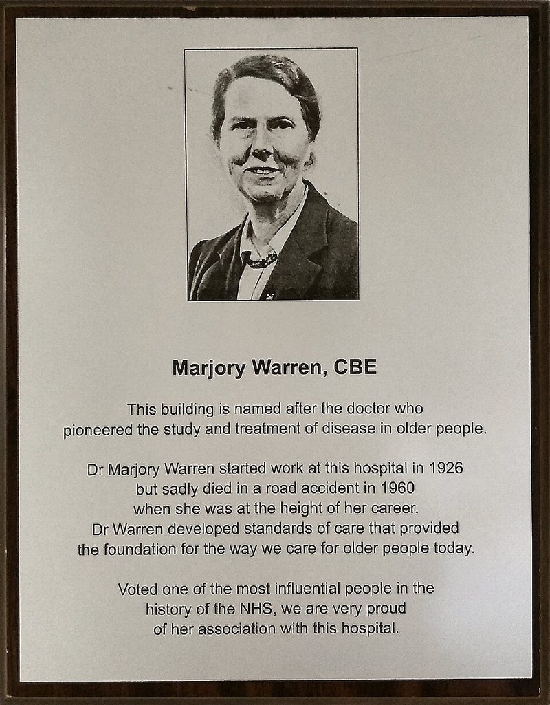 Plaque honoring Marjory Warren at West Middlesex University Hospital