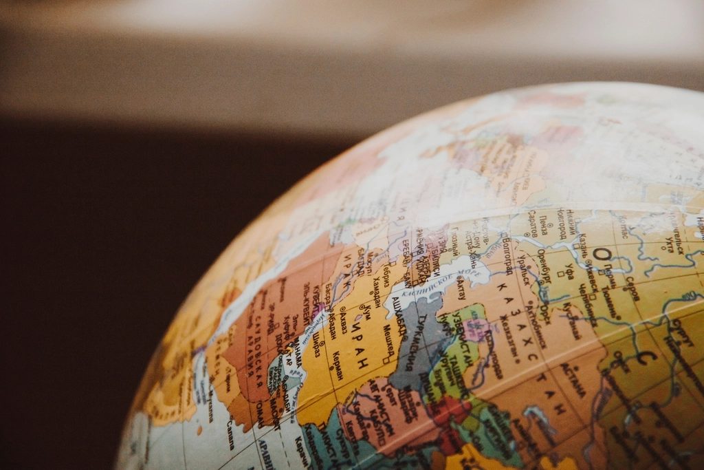 A close-up of a world globe