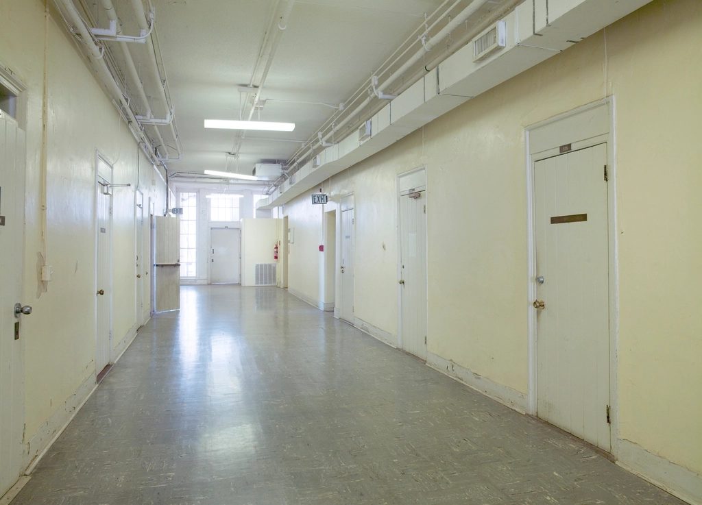 An empty hospital corridor